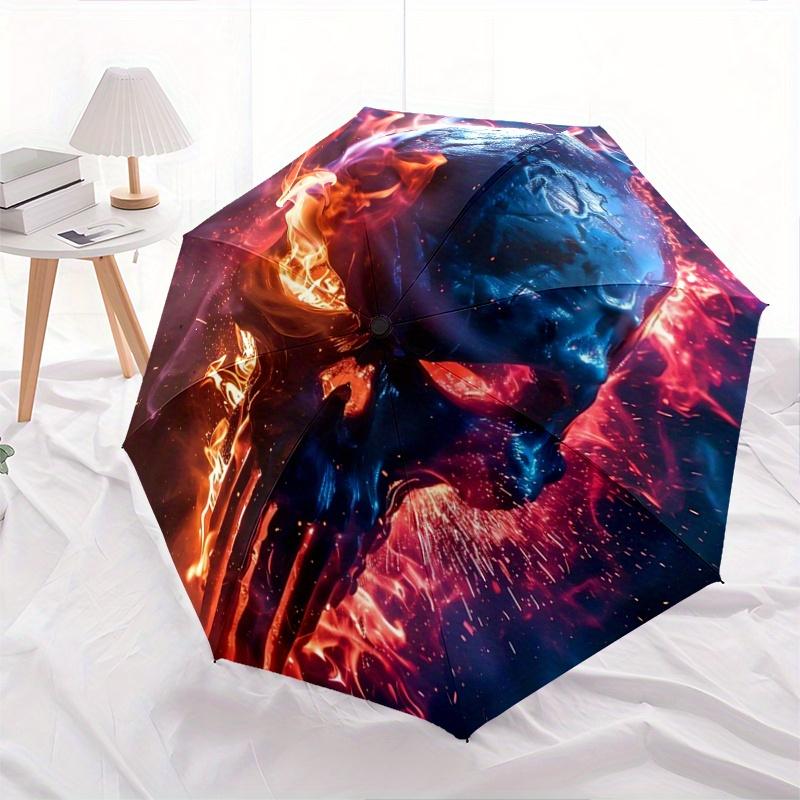 

1pc Flaming Skull Pattern Umbrella, Fashionable, Personalized, High-Value Folding Umbrella, a Must-Have for Summer, 8-Rib Durable Iron Frame, Tri
