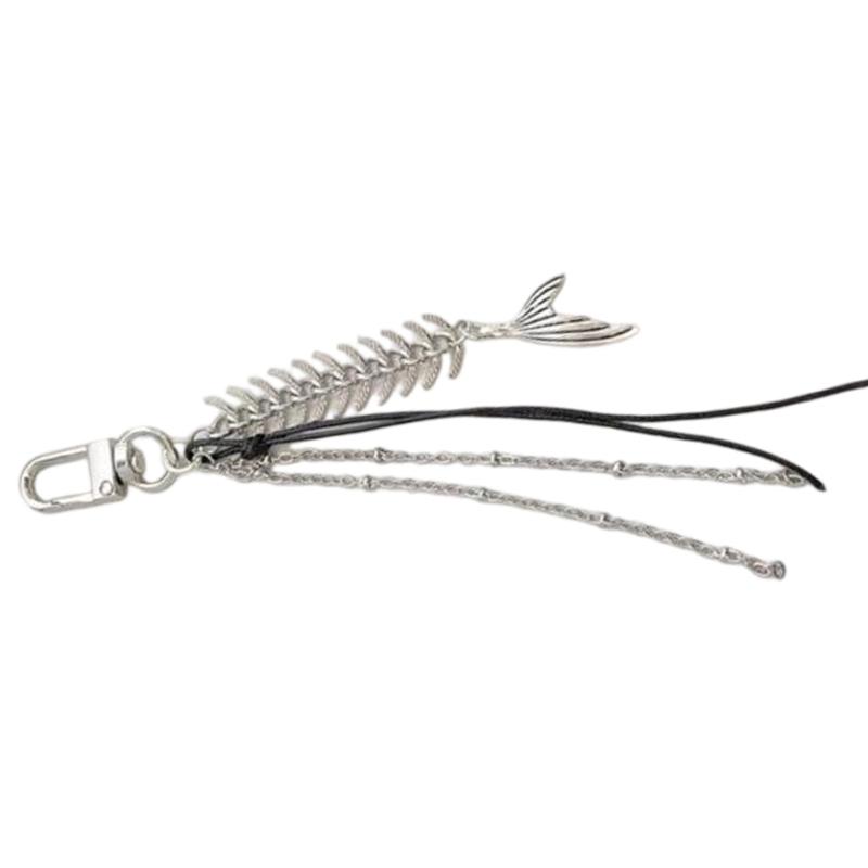 Multifunctional Alloy Fish Tail Pendant With Metal Chains And Tassels For Key Holder Earphone Hanger Or Bag Decoration