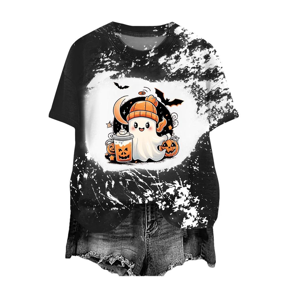 Halloween Shirts for Women Cute Shirt Fall Tshirt Gradient Graphic Tees Casual Short Sleeve Tops