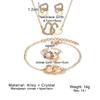 5Pcs Set Gold-Color Heart Shaped Jewelry Sets of Ring Earrings Necklace for Women Elegance Rhinestone Double Heart Jewelry