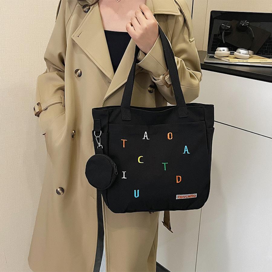 Fashion Letter Print Tote Bag for Women, Large Capacity Casual Shoulder Handbag, Student and Daily Use Shopping Bag