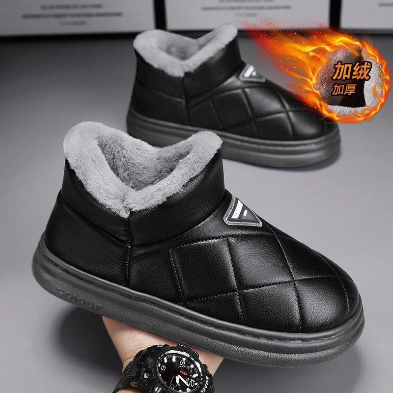 

Snow boots men s winter velvet thickened cold-proof warm cotton shoes with integrated fur men s outdoor waterproof bread cotton boots 45 чёрный