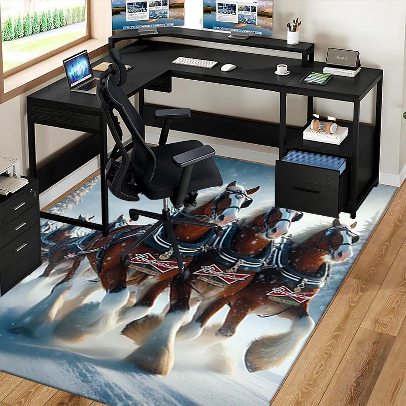 1pc Budweiser Clydesdale Horses Office Chair Mat - Anime Cartoon Design, Non-Slip Carpet for Home and Office Decor, Suitable for All Seasons.C002