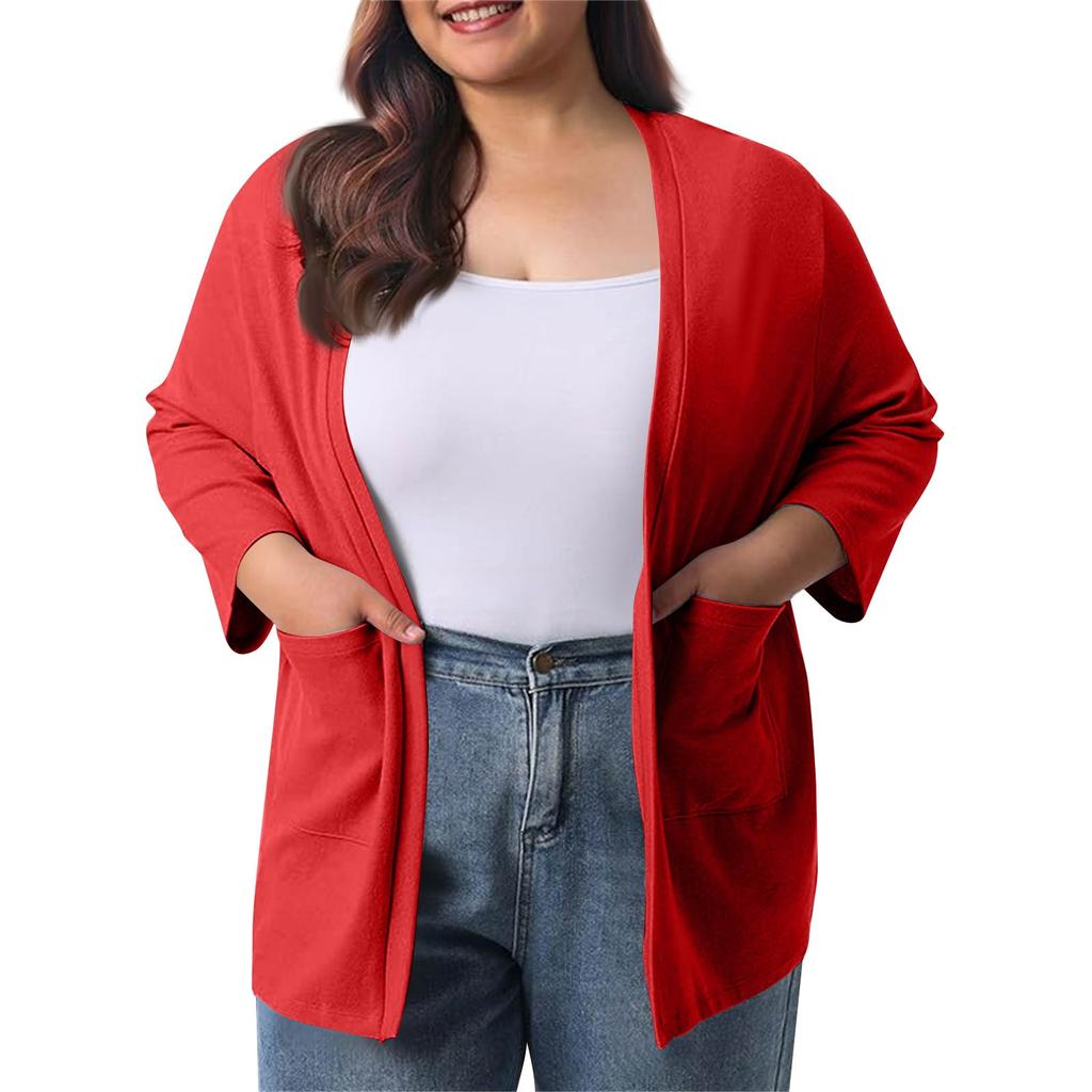 Women's Fall And Winter Fashion Casual Soild 3/4 Sleeve Mid-Length Cardigan Jacket