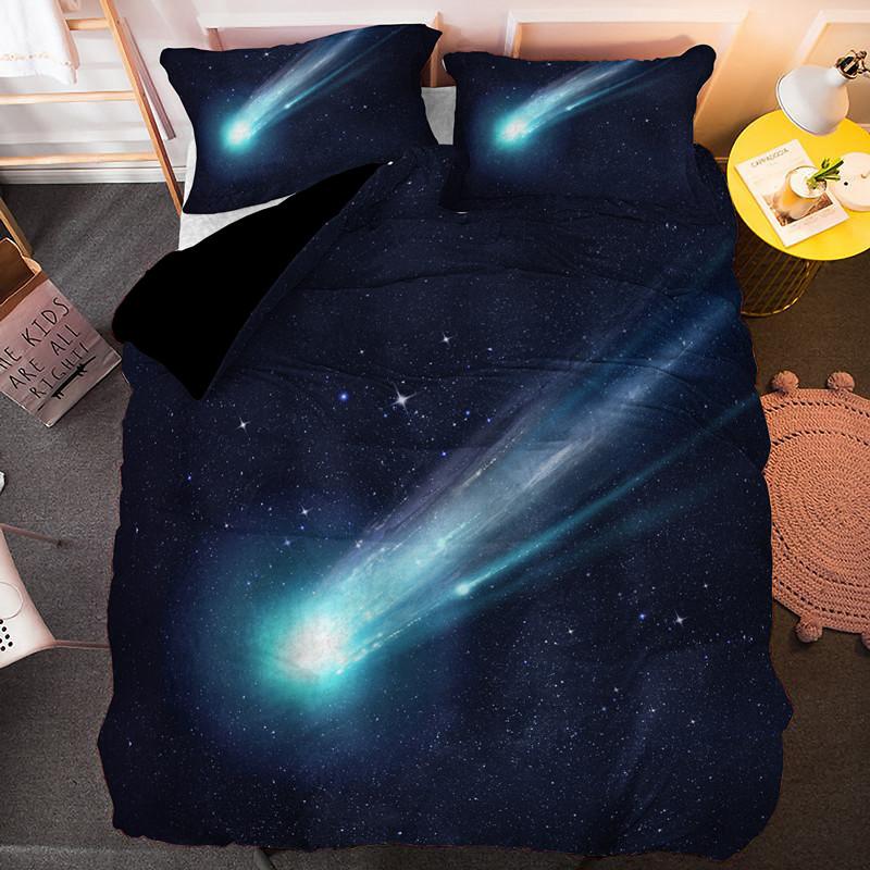 Sternschnuppen Bettbezug Set Nachthimmel Leuchtende Sterne Thema Bettdeckenbezug für Kinder Jugendliche Erwachsene Polyester Steppdeckenbezug King Size