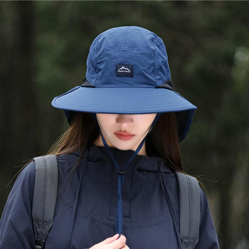 Sunshade Neck Wide Brim UV Sunburn With Chin Strap [FARFADET] Hat, Cover, Hat, Protection, Prevention, Gardening, Outdoor, (Khaki)