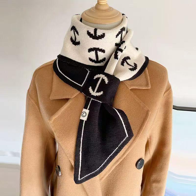 New knitted small scarf women's wool scarf autumn and winter small ears letter camellia narrow scarf