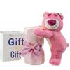 Strawberry Bear Doll & Preserved Rose Bouquet - Soap Flower Gift for Girlfriend