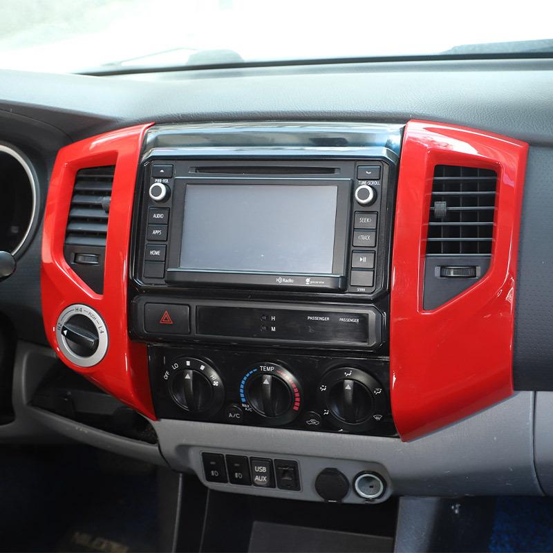 ABS Kohlefaser/Rot Für Toyota Tacoma 2011-15 Auto Mittelkonsole Klimaanlagenauslass Rahmen Aufkleber Auto Innenzubehör