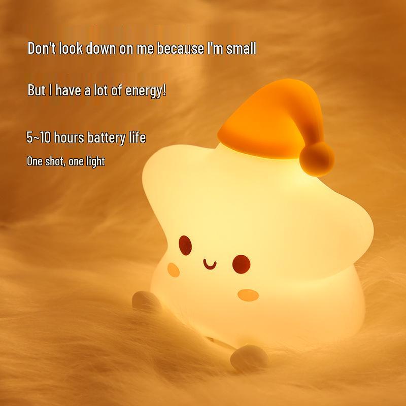 Star Dormitory Silicone LED Night Light, Warm Color, Cute Bedside Atmosphere Lamp, Sleep Companion, Tap To Illuminate.
