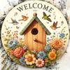 Vintage Floral Bird Welcome Sign Round Aluminum Wall Art Rust Proof For Bar Cafe Home Decor
