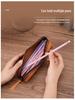 Genuine Leather Multifunctional Pencil Case Stationery Box with Zipper—Portable for Students, Holds 2B Pencils & Glasses