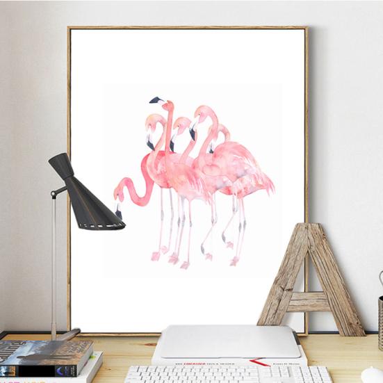 Watercolor Flamingo Canvas Painting Modern Living Room Bedroom Study Art Decor
