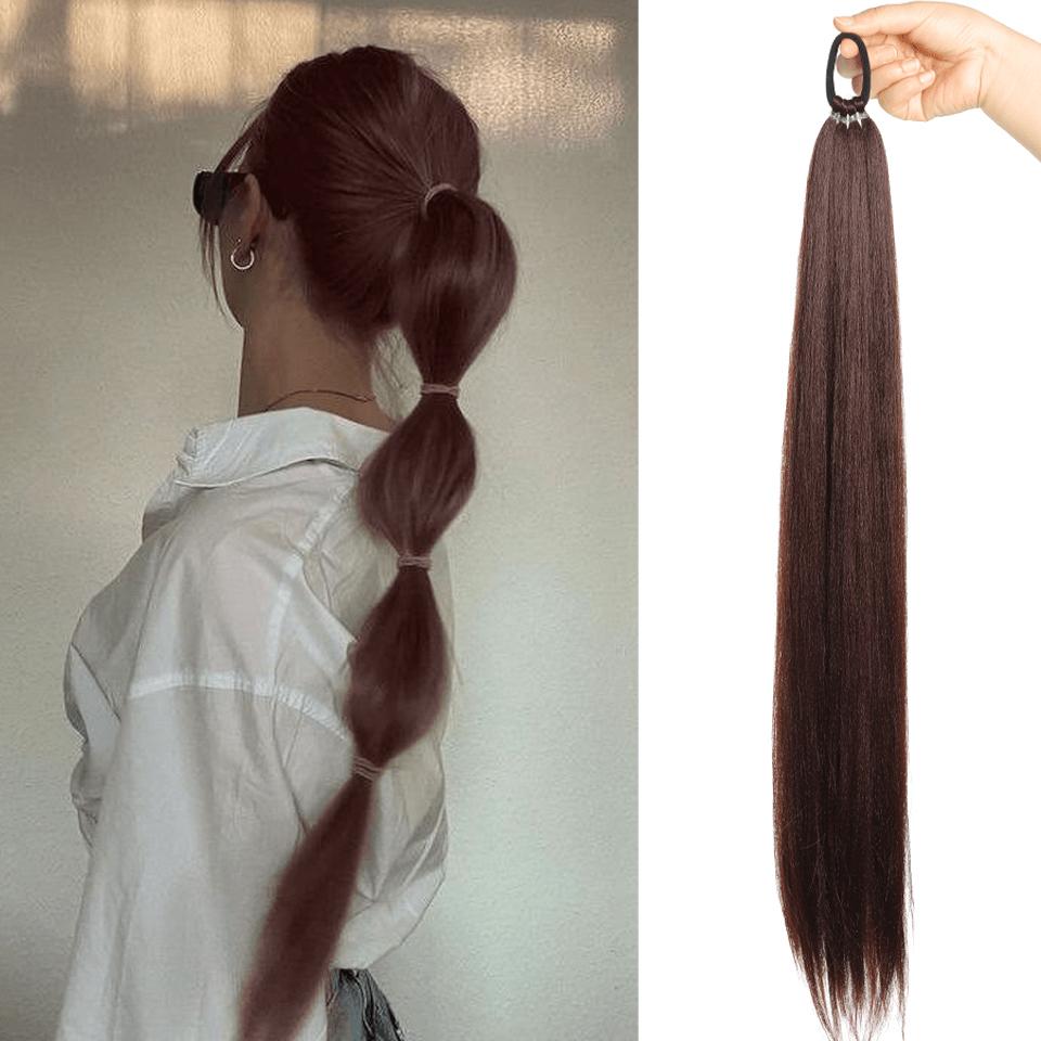 Estensioni Coda di Cavallo Sintetica Liscia Lunghe 70CM Elastico Versatile Parrucca Elegante Pezzi di Capelli per Donne alla Moda