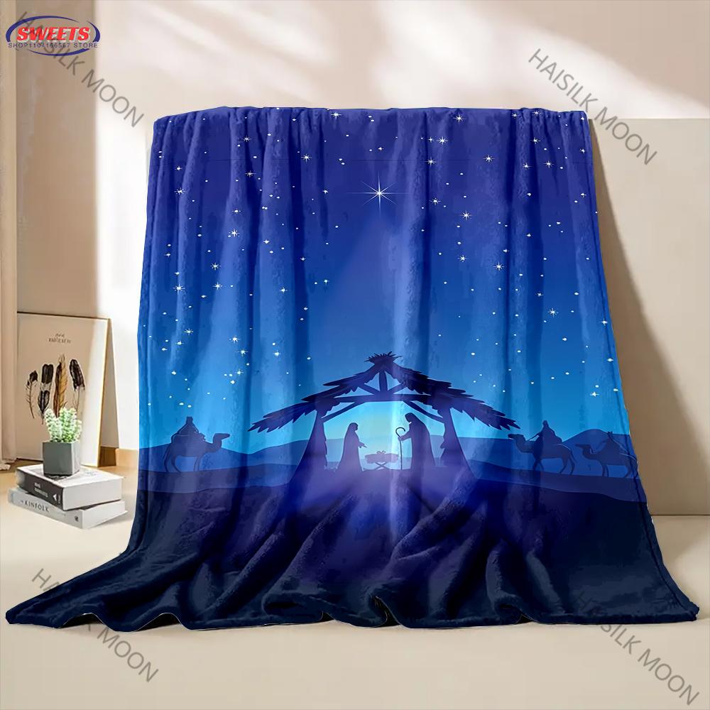 Christmas Manger Nativity Theme Blanket, Religious Gifts for Women/Men, Spiritual Gifts for Women, Christmas Blankets for Adults