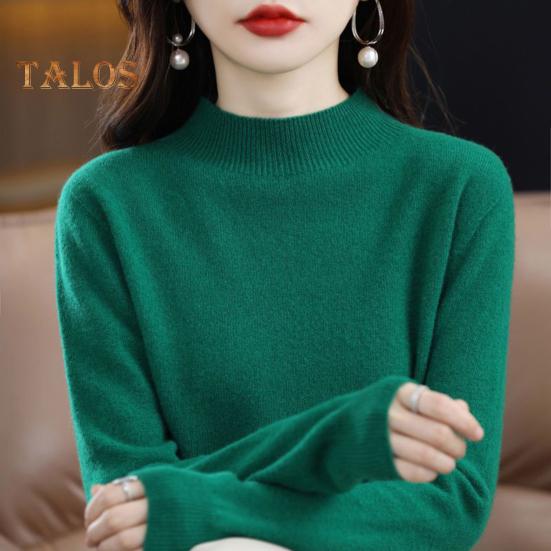 Genser for kvinner Langermet Genser med middels krage Myk Stretchy Ensfarge Strikket topp med bunnlag for daglig bruk