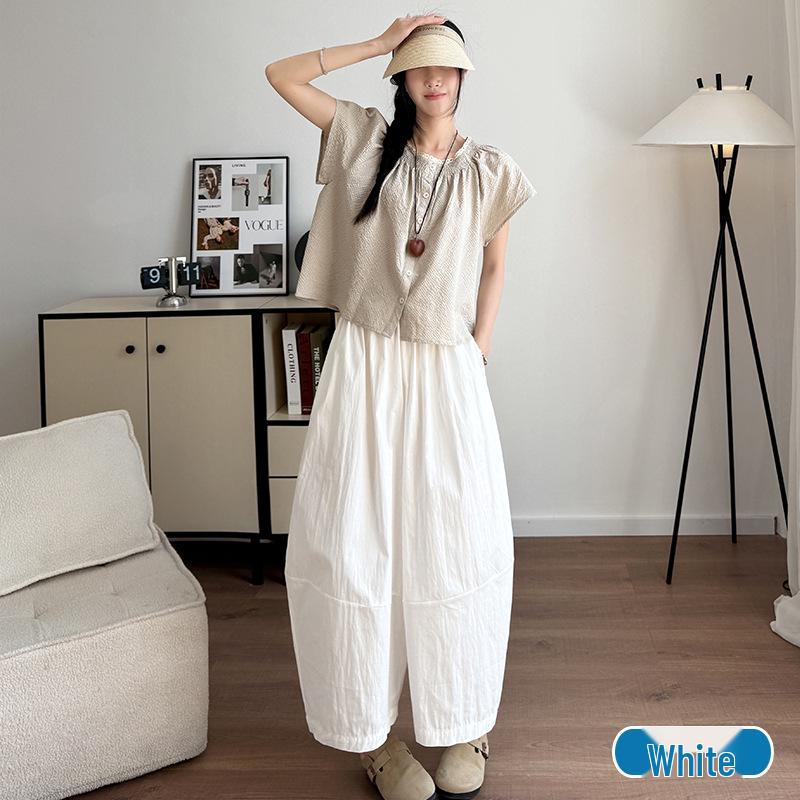 Tencel Washed Cotton Summer 2026 Japanese Balloon Pants: Slimming, Loose, Thin Style, Cropped Wide Leg L