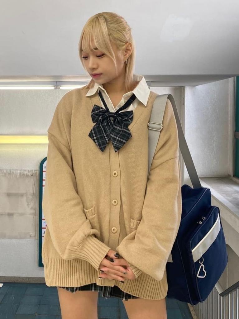 WEGO Knit Cardigan with Loose Student Uniform Solid Perfect for Commuting to High and Junior High Autumn Size and Other Colors Women's Sleeves,