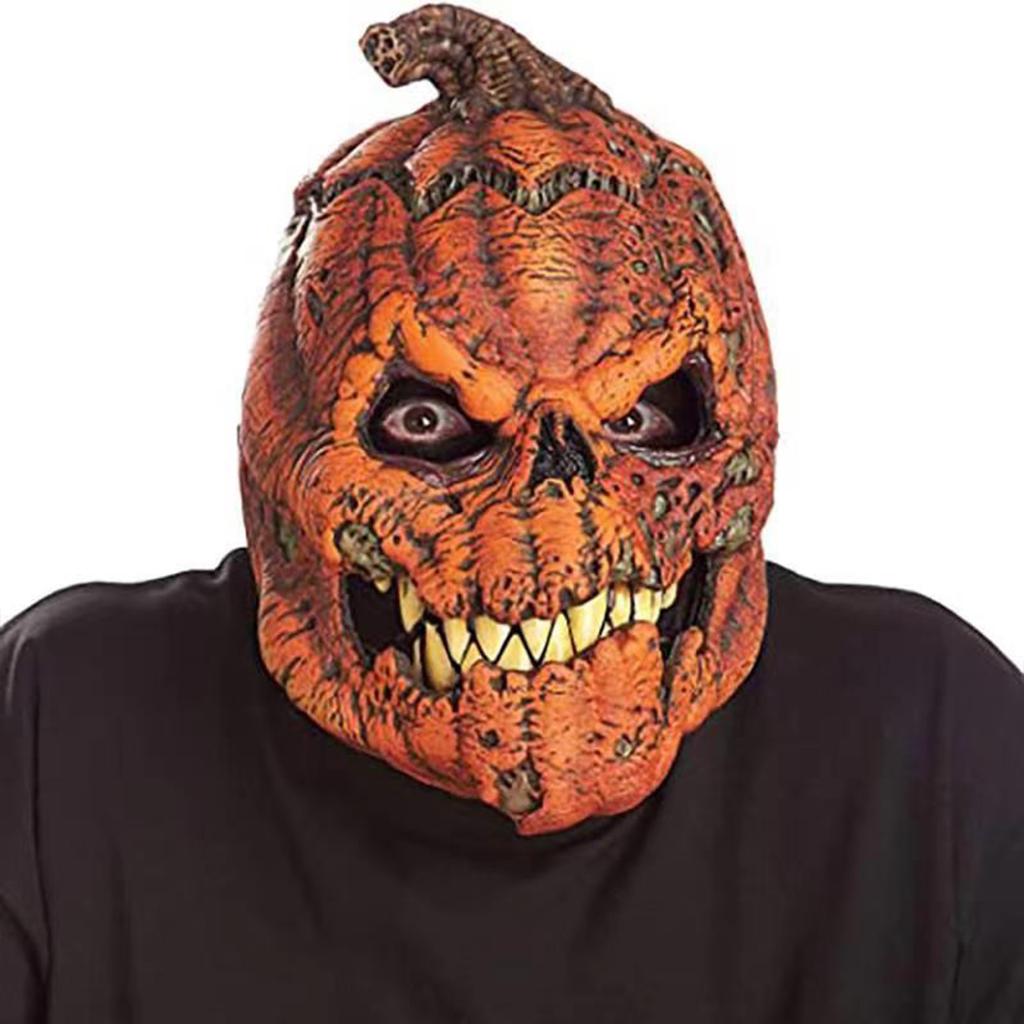 Pumpkin Head Mask for Halloween Latex Material Scary Mouth Design Cosplay Prop for Adults