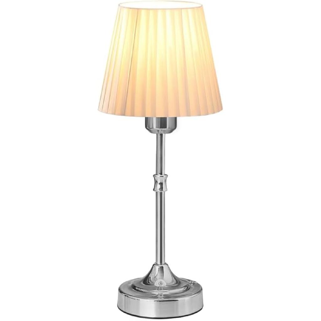 Cordless LED Metal Table Lamp, Portable Fabric Shade Desk Lamp, 3-Level Brightness, Touch Sensor Control, Rechargeable Bedside/Nursery/Dining Room