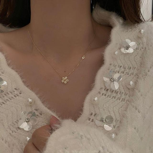 

ANENJERY серебряный цвет циркон маленький цветок ожерелье женская блестящая цепочка на ключицы кулон на ключицу