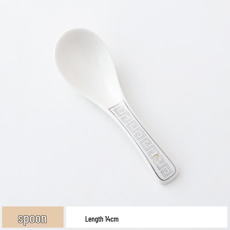 Zhishi Hotel Collection White Gold Wanzi Pattern Ceramic Tableware
