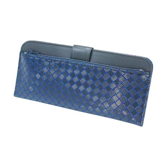 Inden-ya Inden Long Wallet Thin Deer Leather Cobalt Blue X Black Lacquer Ajuro Pattern 2107-cb-158