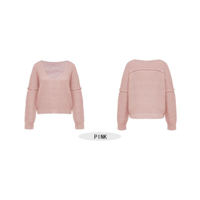 Women S V Neck Off Shoulder Knit Sweater Solid Color Casual
