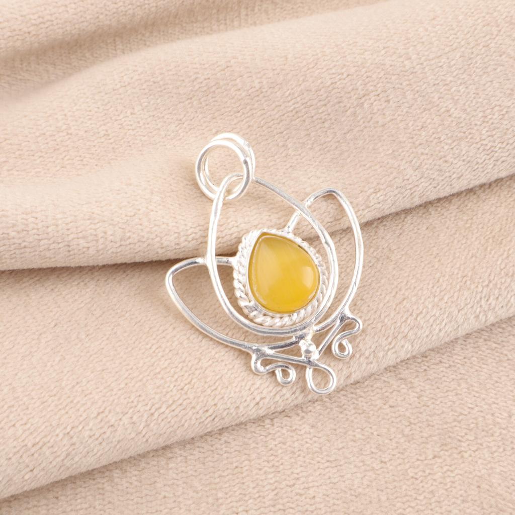 Yellow Cat's Eye Gemstone 925 Sterling Silver Jewelry Handmade Designer Pendant PP-38-44