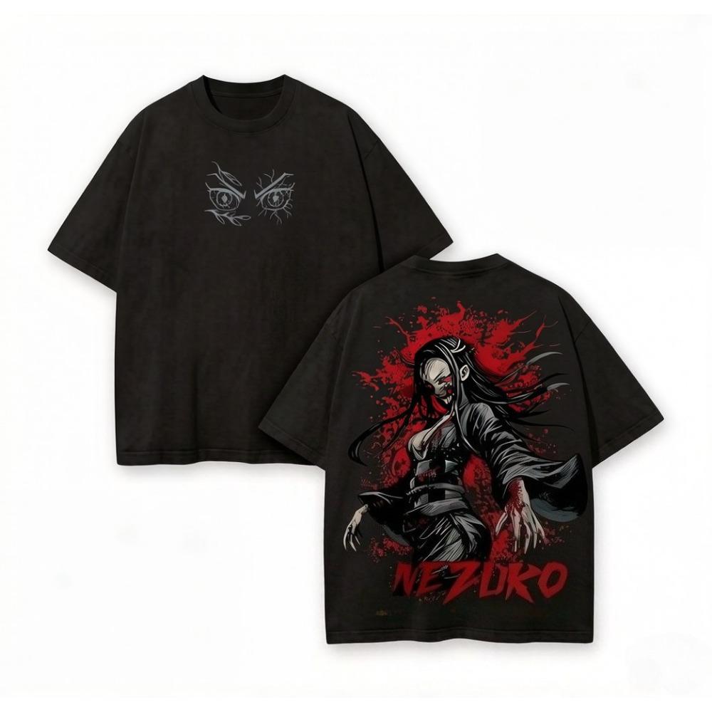 Summer Retro Demon Hunter Print T-Shirt for Men and Women Short Sleeve Top