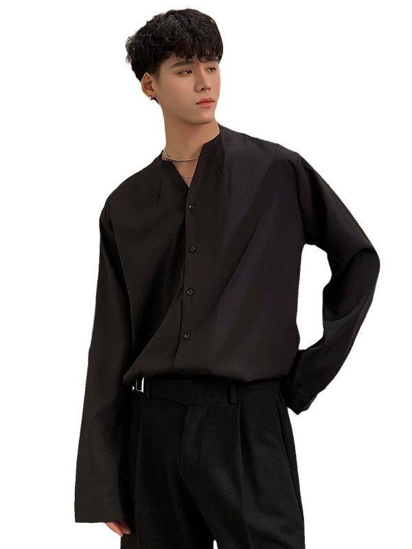 Men's Early Autumn Trendy Korean Ice Silk Long Sleeve Shirt