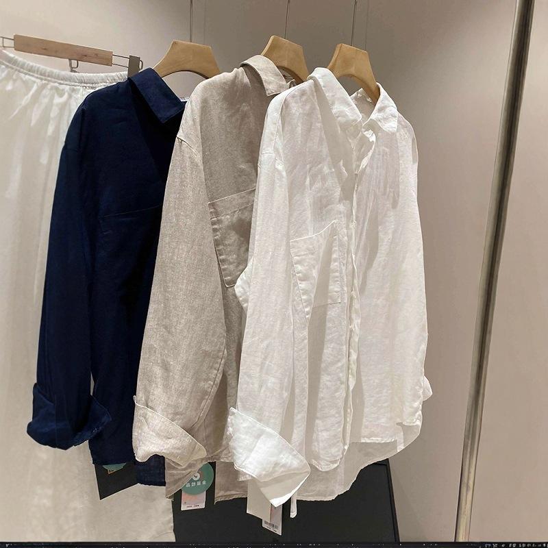 Retro Old Money Style Linen Sun Protection Shirt Coat Women Summer Thin Loose Cotton Linen Breathable Blouse Tops
