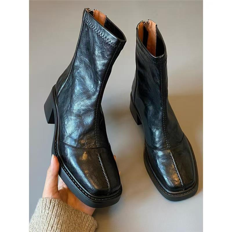 Martin Boots Women's Hand Round Head Zipper Boots Women's Chelsea Boots