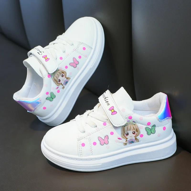 

Baby Cute Girls Fashion Cartoon Sneakers Sports Shoes Comfortable Spring/Autumn Casual Running Shoes Round Toe Kids Thick Sole 27Insole16.6cm белый
