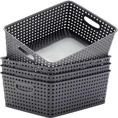 A Top-quality Hollowed Out Side Woven Plastic Storage Box Simple Organizer Basket for Home Kitchen Sundry Goods