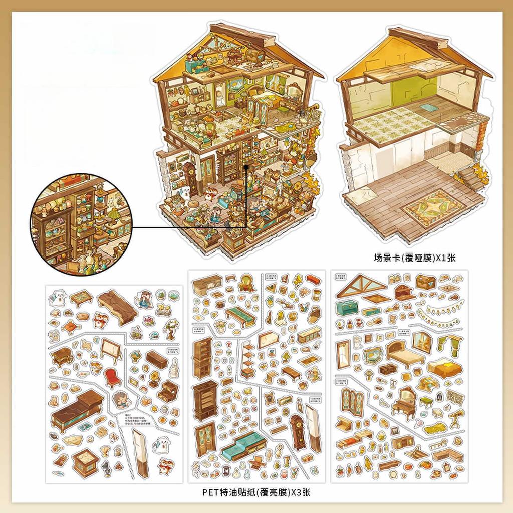 Kawaii 3D Bakery Landscape Sticker DIY Pocket Cabin Scene Festival Gift