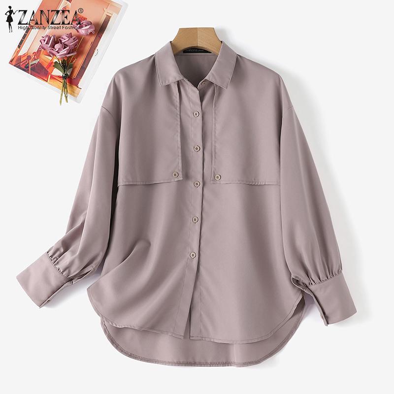 

ZANZEA Женская повседневная блузка с отложным воротником и длинными рукавами на пуговицах