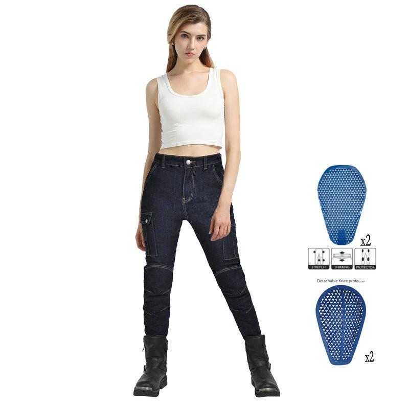 VOLERO Female Knight Harley Style Jeans Motorcycle Riding Casual Retro Racing Drop Resistance Pants XS