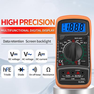 XL830L Handheld-Digitalmultimeter mit LCD-Hintergrundbeleuchtung, tragbares AC/DC-Voltmeter, DC-Amperemeter, Ohm-Spannung