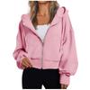 Women's Hooded Zip Up Cropped Sweatshirt Solid Color Lantern Long Sleeve Casual Loose Fall Winter Outerwear Jacket