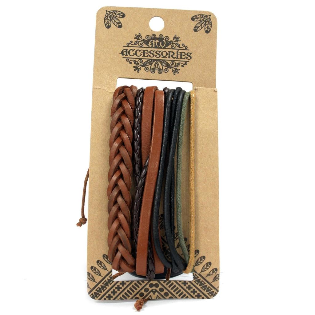 Herren Armband Set Leder und Metall Verstellbar