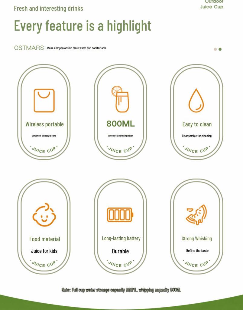 OSTMARS Portable Wireless Multifunctional Juicer with Ice Crusher