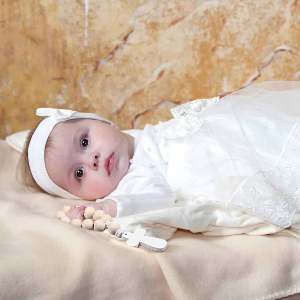 18Pcs Wooden Rosary Beads Bracelet Crosses Pendant with Mesh Bags Catholic Baptism Gift Great for Religious Rituals