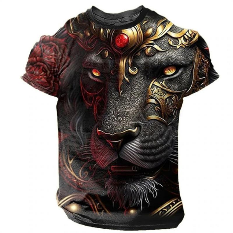 2024 Boutique T-shirt vintage da uomo con stampa 3D di tigre, oversize, a maniche corte, da uomo, alla moda, girocollo, sportiva, manica corta, taglia 6XL