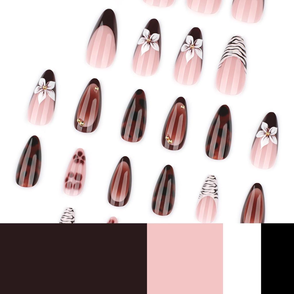 French Press-on Nail Tips: Red, Zebra Stripe, Flower, Tortoiseshell, Leopard Print Designs