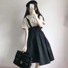 Costume d'étudiant doux japonais: Ensemble Jupe Bretelles Taille Haute + Chemise Manches Courtes
