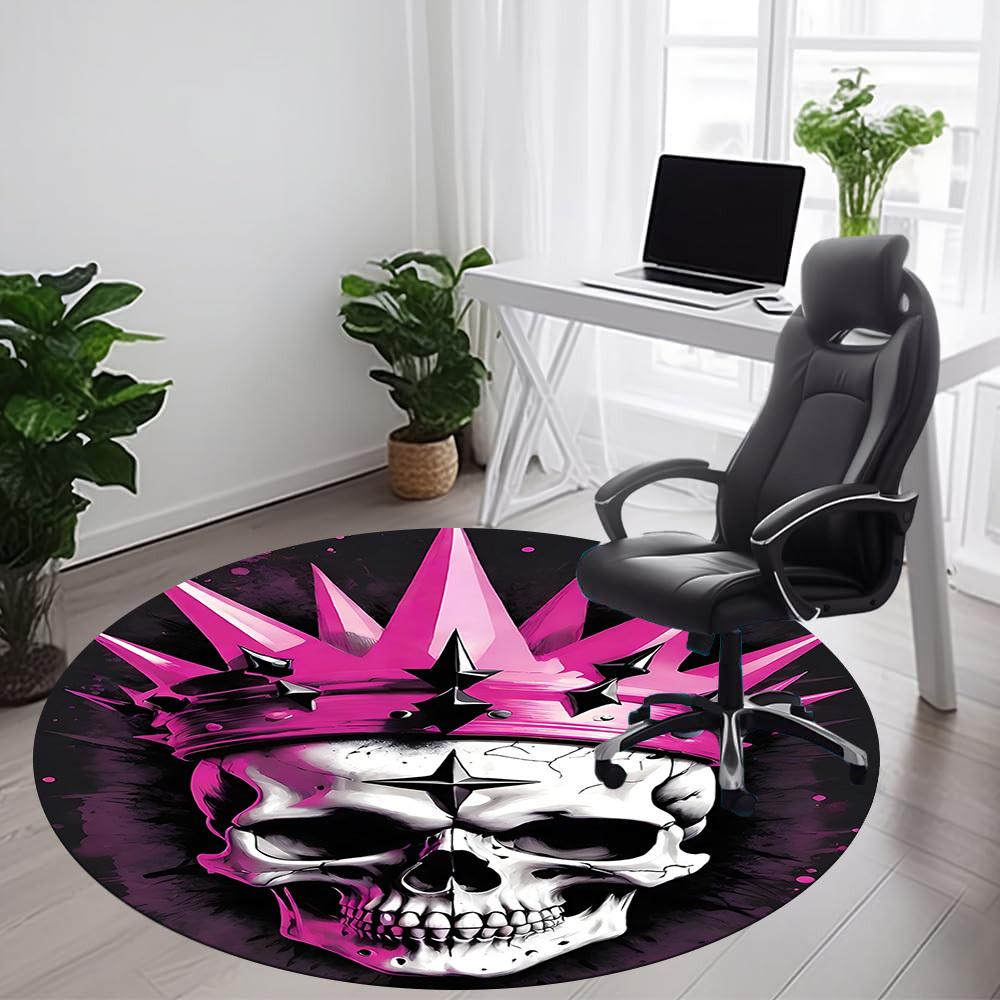 1pc Crown Skull Office Round Area Rug, Indoor Mat Suitable ForOffice, Under Office Chairs Bedroom Living Room Home Decor, Room Deco  D036