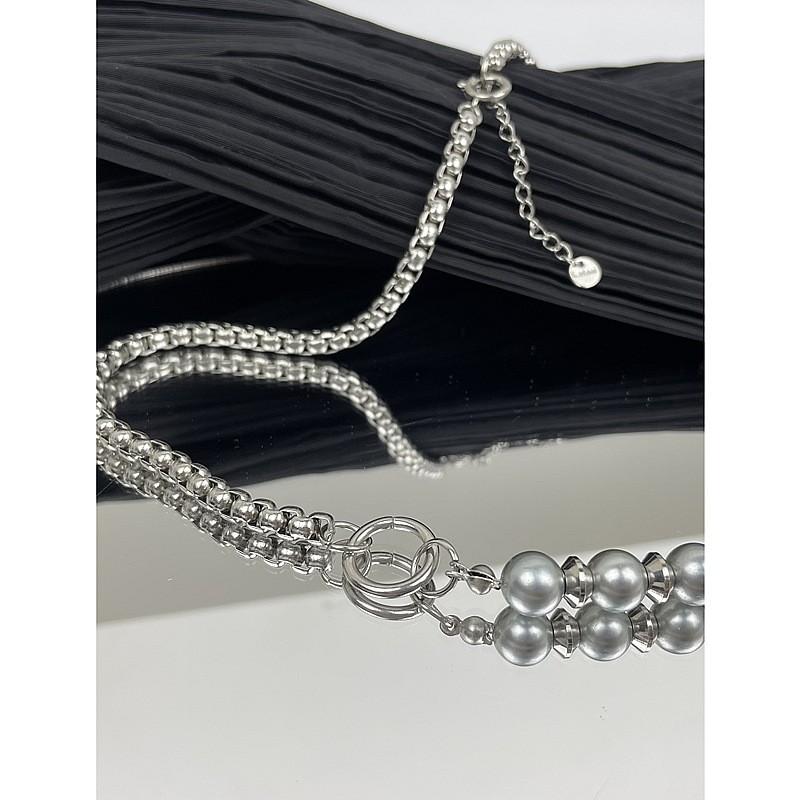 Stainless Steel Pearl Bead Necklace With Geometric Design For Men And Women