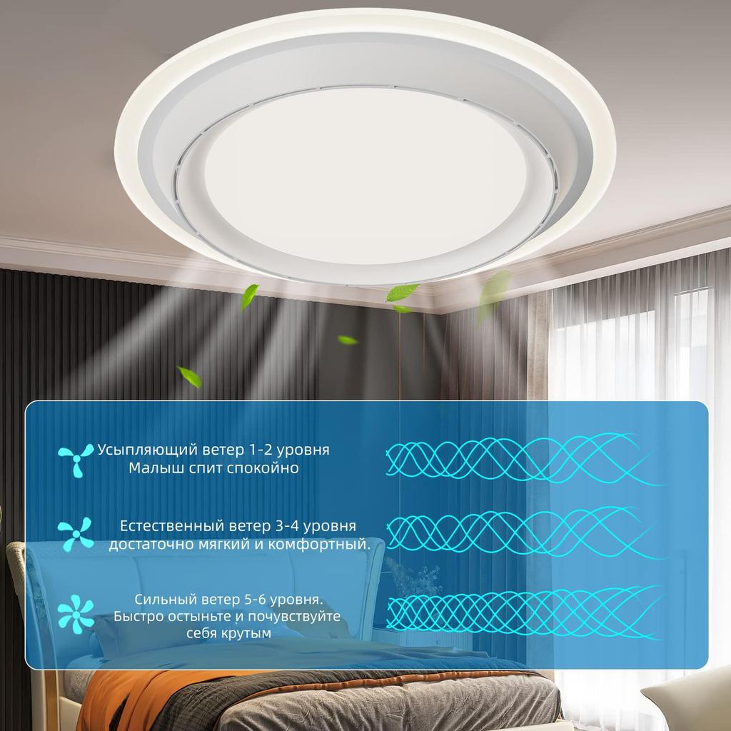 Bladeless LED Fan Light with APP & Remote Control, 85-265V for Bedroom