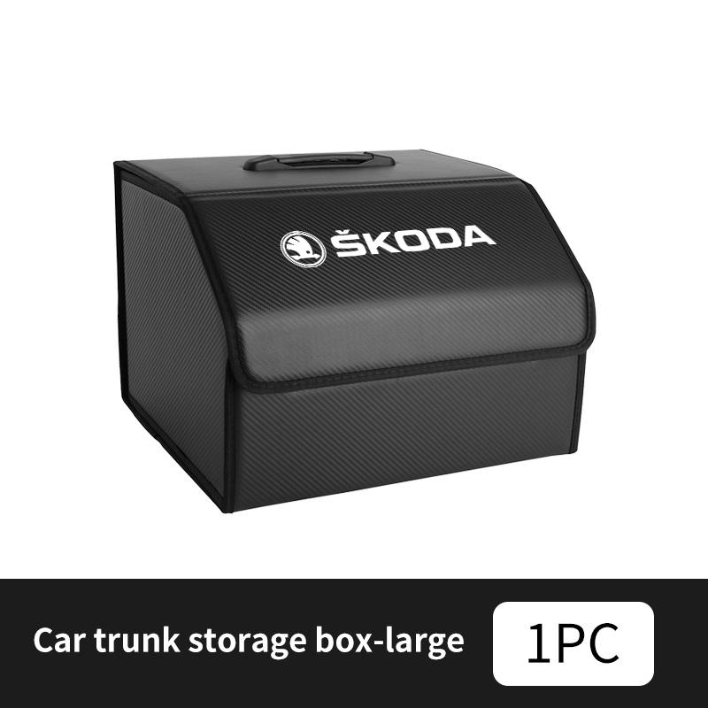 AAAAT1 For Skoda Leather Car Trunk Storage Box Multifunctional Tool Organizer Bag VRS Octavia 1 2 3 Rapid Kodiaq Karoq Fabia Kamiq